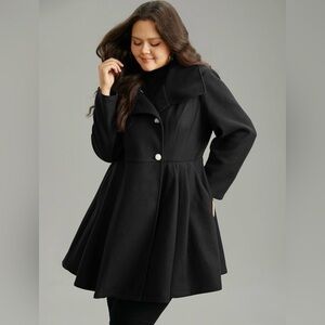 Black Flared Wool look Coat with Asymmetrical Lapels